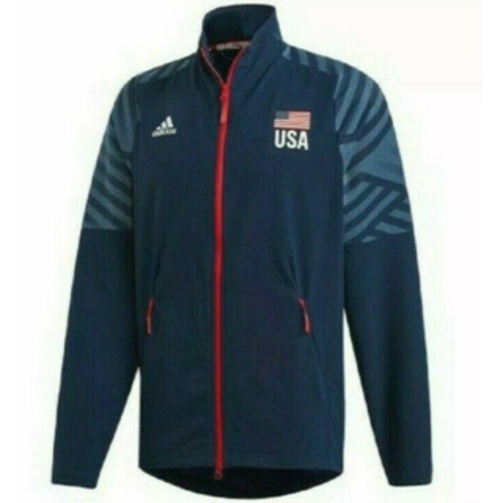 adidas Men USA Volleyball Warm Up Jacket Navy Blue